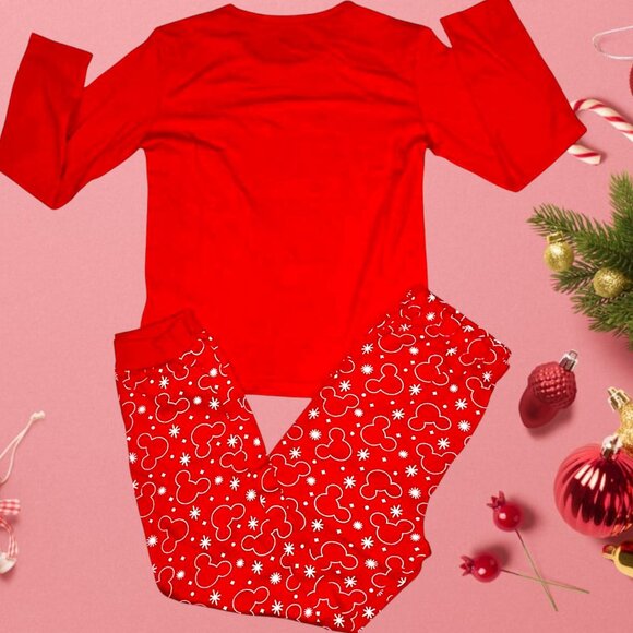 NWT Santa’s Helper: Disney Mickey Mouse Holiday Red Christmas Pajama Set - Picture 3 of 4